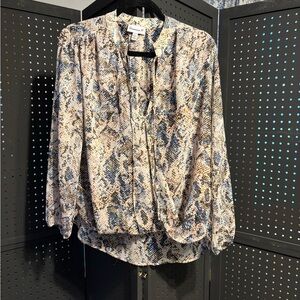 Veronica M Snakeskin Print Blouse in Blue and Cream